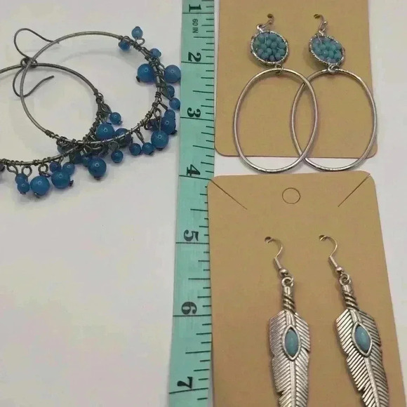Silver and Turquoise color earring bundle - lot of three silvertone earrings - Picture 2 of 6